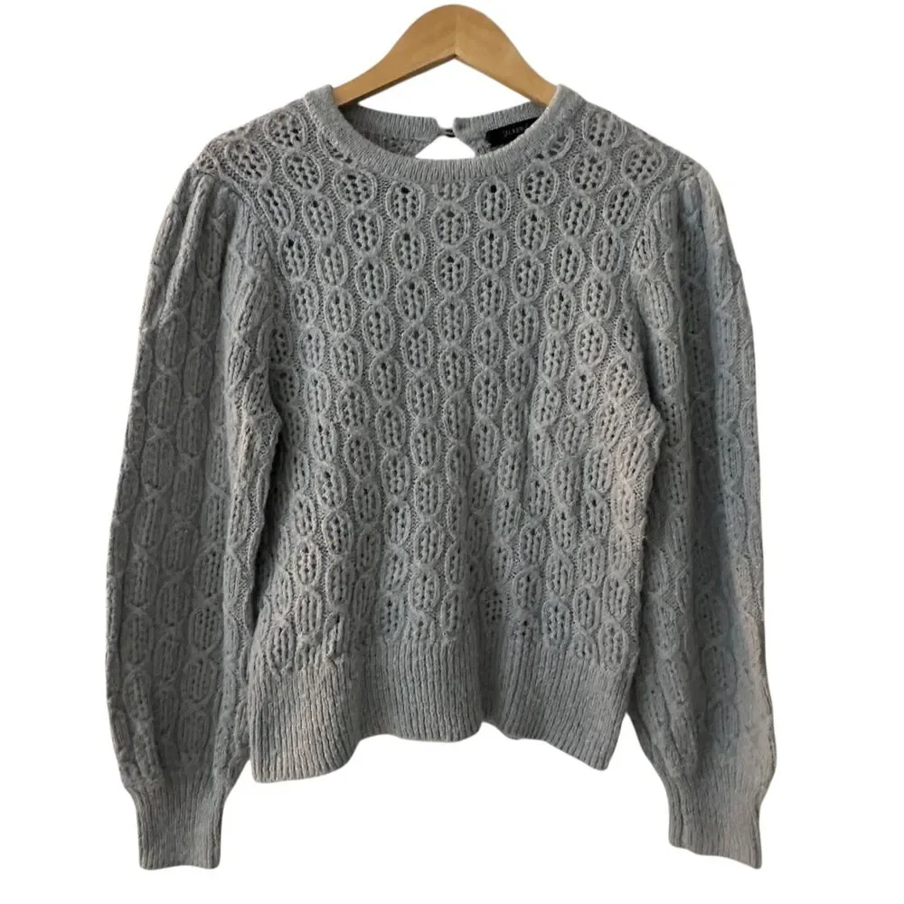 J. Crew Grey Balloon Sleeve Cable Knit Alpaca Blend Sweater Size M